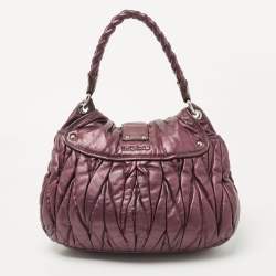 Pre Owned Miu Miu Metallic Purple Matelasse Lux Leather Coffer Hobo