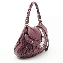 Pre Owned Miu Miu Metallic Purple Matelasse Lux Leather Coffer Hobo