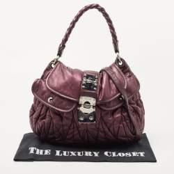 Pre Owned Miu Miu Metallic Purple Matelasse Lux Leather Coffer Hobo