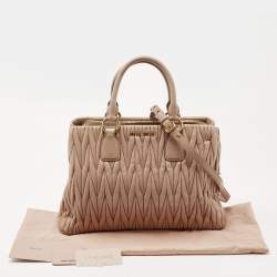 Miu Miu Beige Matelasse Leather Top Zip Tote