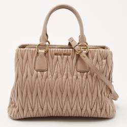 Miu Miu Beige Matelasse Leather Top Zip Tote