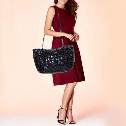 Pre Owned Miu Miu Black Quilted Patent Leather Hobo