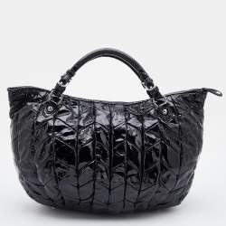 Pre Owned Miu Miu Black Quilted Patent Leather Hobo