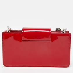 Miu Miu Red Patent Leather Logo Crystals Flap Wallet on Chain