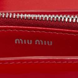 Miu Miu Red Patent Leather Logo Crystals Flap Wallet on Chain