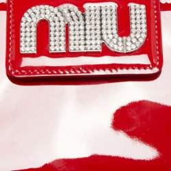 Miu Miu Red Patent Leather Logo Crystals Flap Wallet on Chain