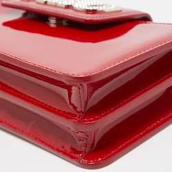 Miu Miu Red Patent Leather Logo Crystals Flap Wallet on Chain