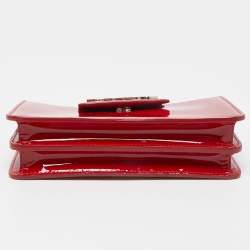 Miu Miu Red Patent Leather Logo Crystals Flap Wallet on Chain