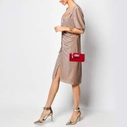 Miu Miu Red Patent Leather Logo Crystals Flap Wallet on Chain
