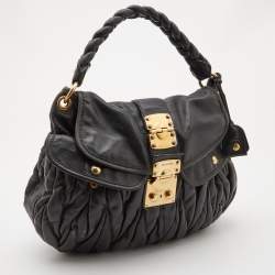 Miu Miu Black Matelassé Leather Coffer Bag