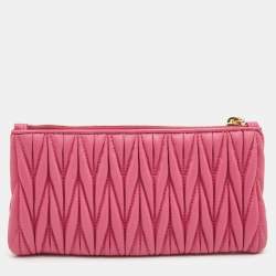 Miu Miu Pink Matelassé Leather Zip Pouch