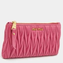 Miu Miu Pink Matelassé Leather Zip Pouch