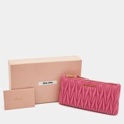 Miu Miu Pink Matelassé Leather Zip Pouch