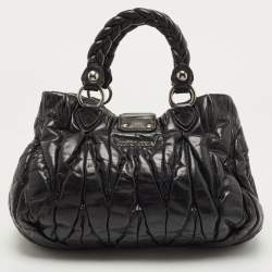 Pre Owned Miu Miu Black Matelassé Leather Bauletto Bag