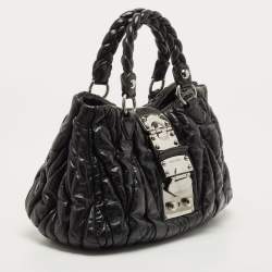 Pre Owned Miu Miu Black Matelassé Leather Bauletto Bag