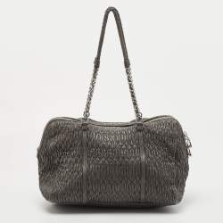 Miu Miu Grey Cloque Leather Chain Satchel