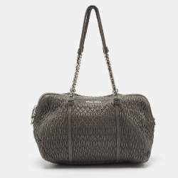 Miu Miu Grey Cloque Leather Chain Satchel