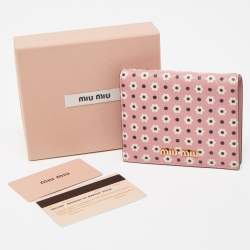 Pre Owned Miu Miu Pink/Black Floral Print Leather Bifold Wallet 