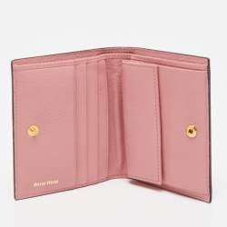 Pre Owned Miu Miu Pink/Black Floral Print Leather Bifold Wallet 