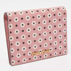 Pre Owned Miu Miu Pink/Black Floral Print Leather Bifold Wallet 