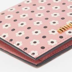 Pre Owned Miu Miu Pink/Black Floral Print Leather Bifold Wallet 