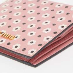 Pre Owned Miu Miu Pink/Black Floral Print Leather Bifold Wallet 