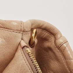 Miu Miu Beige Crinkled Glossy Leather Middle Zip Tote