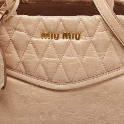 Miu Miu Beige Crinkled Glossy Leather Middle Zip Tote