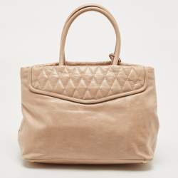 Miu Miu Beige Crinkled Glossy Leather Middle Zip Tote