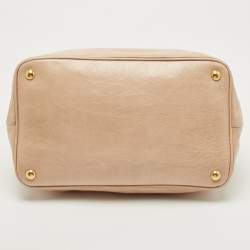 Miu Miu Beige Crinkled Glossy Leather Middle Zip Tote