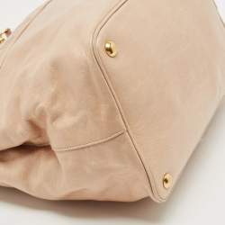 Miu Miu Beige Crinkled Glossy Leather Middle Zip Tote