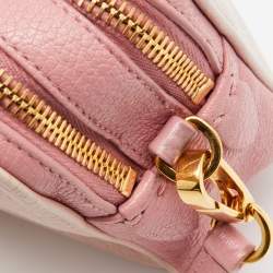 Pre Owned Miu Miu Two Tone Pink Madras Leather Double Zip Camera Bag