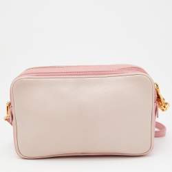 Pre Owned Miu Miu Two Tone Pink Madras Leather Double Zip Camera Bag