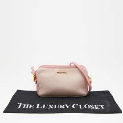 Pre Owned Miu Miu Two Tone Pink Madras Leather Double Zip Camera Bag