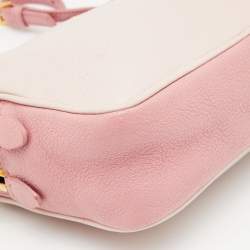 Pre Owned Miu Miu Two Tone Pink Madras Leather Double Zip Camera Bag