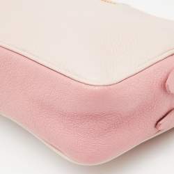 Pre Owned Miu Miu Two Tone Pink Madras Leather Double Zip Camera Bag