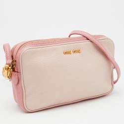 Pre Owned Miu Miu Two Tone Pink Madras Leather Double Zip Camera Bag
