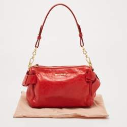 Miu Miu Red Vitello Lux Leather Bow Pochette Bag