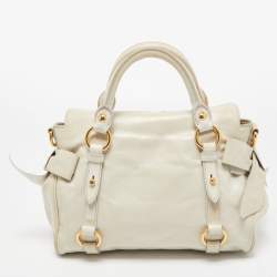 Miu Miu Light Green Vitello Lux Leather Small Bow Satchel