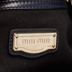 مملوكة مسبقًا Miu Miu Blue/Black Vitello Soft Leather Shopper Tote