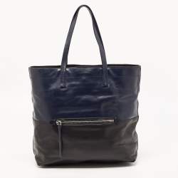 مملوكة مسبقًا Miu Miu Blue/Black Vitello Soft Leather Shopper Tote