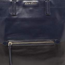 مملوكة مسبقًا Miu Miu Blue/Black Vitello Soft Leather Shopper Tote