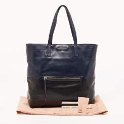 مملوكة مسبقًا Miu Miu Blue/Black Vitello Soft Leather Shopper Tote