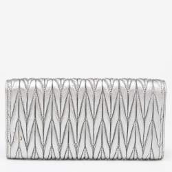 Miu Miu Silver Matelassé Leather Logo Flap Continental Wallet