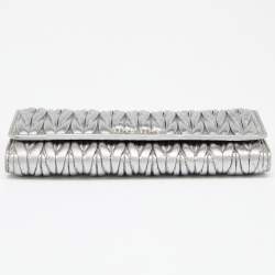 Miu Miu Silver Matelassé Leather Logo Flap Continental Wallet