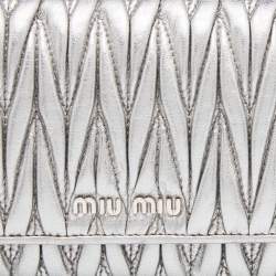 Miu Miu Silver Matelassé Leather Logo Flap Continental Wallet