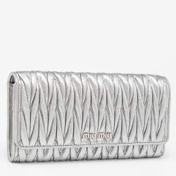 Miu Miu Silver Matelassé Leather Logo Flap Continental Wallet