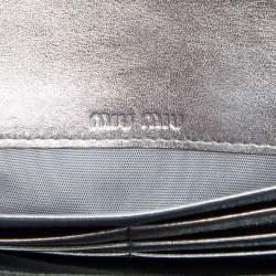 Miu Miu Silver Matelassé Leather Logo Flap Continental Wallet