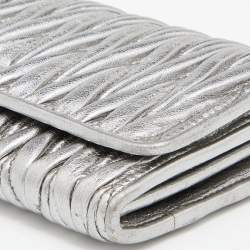 Miu Miu Silver Matelassé Leather Logo Flap Continental Wallet