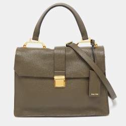 Miu Miu Dark Green Madras Leather Pushlock Flap Top Handle Bag